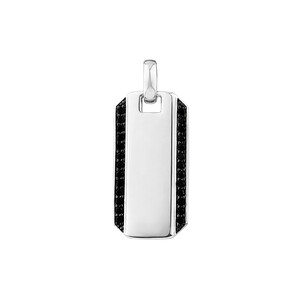 Men's Silver Dog Tag Necklace with 0.60 Carat TW of Black Diamonds