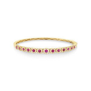Bubble Bangle with Ruby and 1.03 Carat TW Diamonds in 14kt Yellow Gold