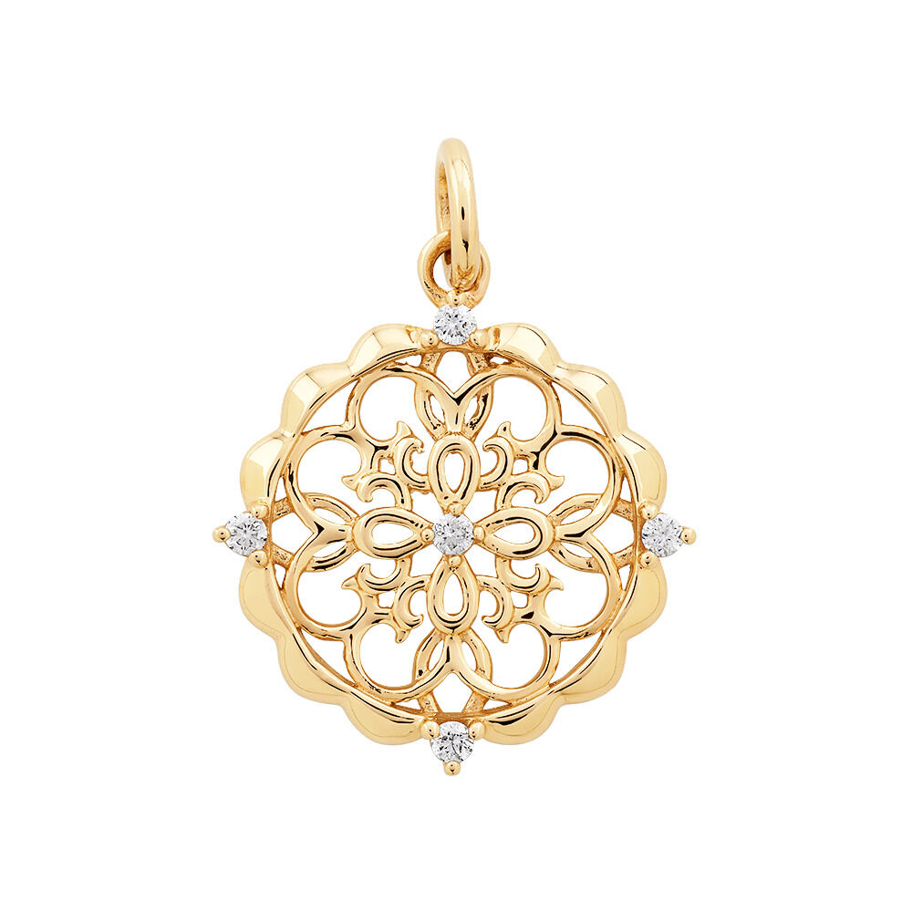 Filigree Pendant with Diamonds in 10kt Yellow Gold