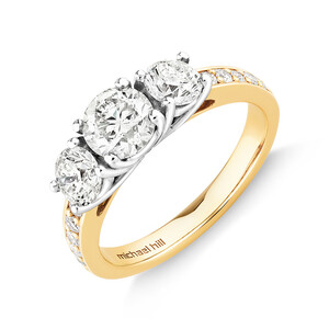 Three Stone Engagement Ring with 2 Carat TW of Diamonds in 14kt Yellow & White Gold