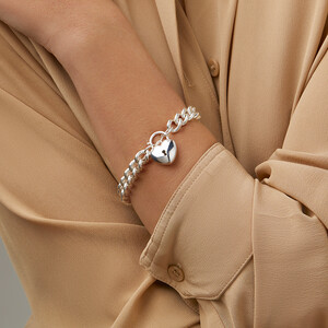 Bracelet à maillons gourmette en argent sterling avec cadenas en forme de cœur, 19 cm