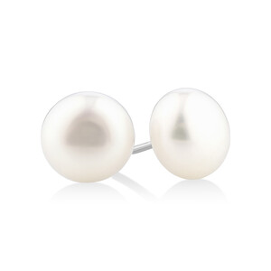 Boutons d'oreilles en argent sterling avec perles d'eau douce de culture en forme de bouton de 9 mm