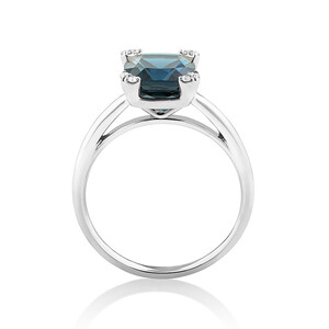 Ring with London Blue Topaz & Diamonds In 10kt White Gold