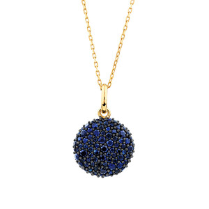 Sapphire Pave Round Pendant in 10kt Yellow Gold