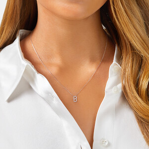 B Initial Necklace with 0.10 Carat TW of Diamonds in 10kt White Gold