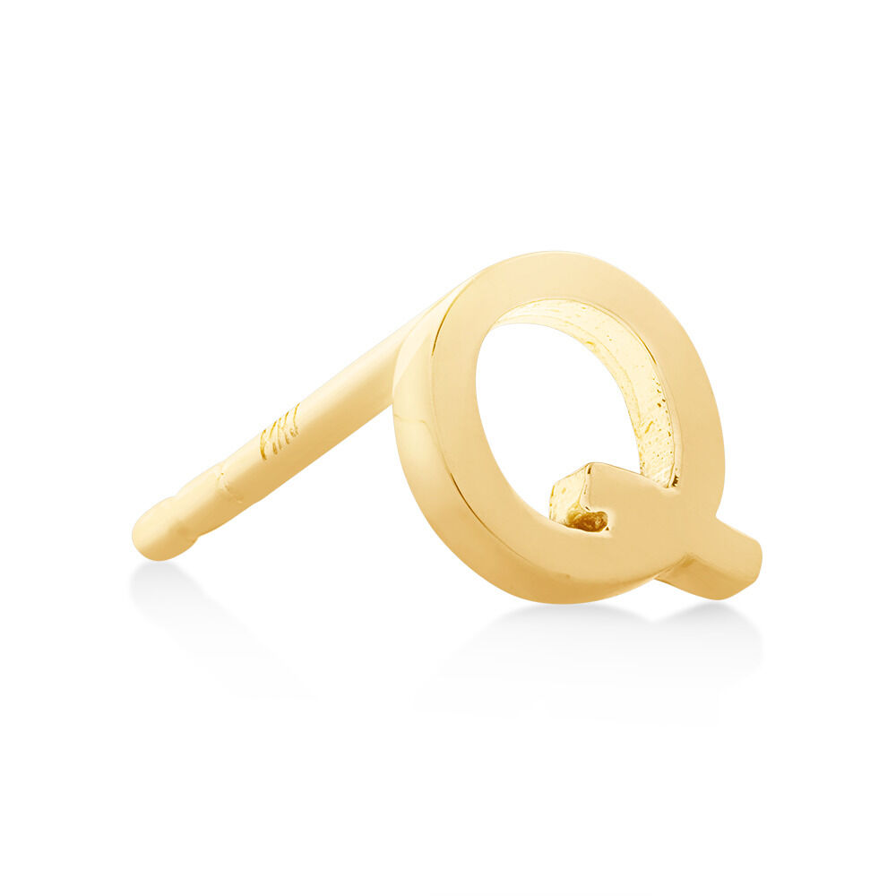 Q Initial Single Stud Earring in 10kt Yellow Gold