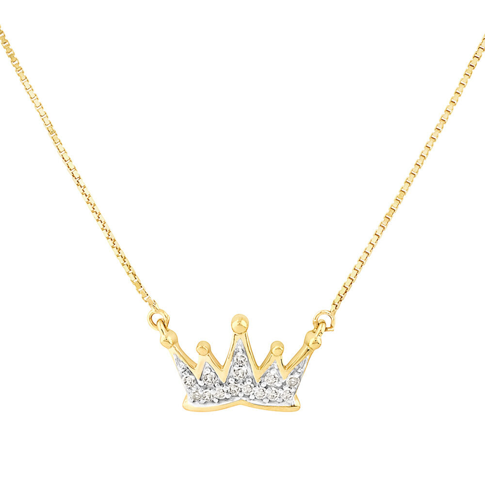 Crown Necklace with Diamonds in 10kt Yellow Gold