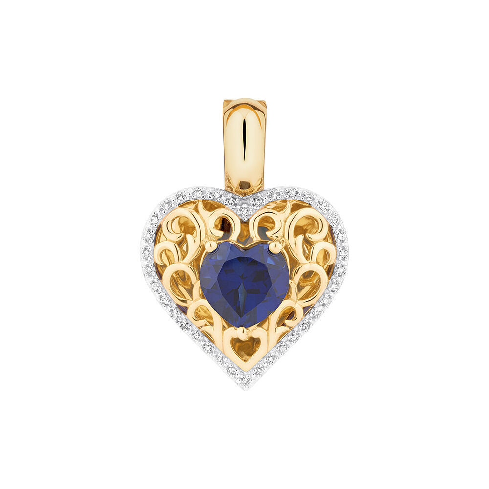 Heart Enhancer with Laboratory Created Sapphire & Natural Diamonds in 10kt Yellow Gold