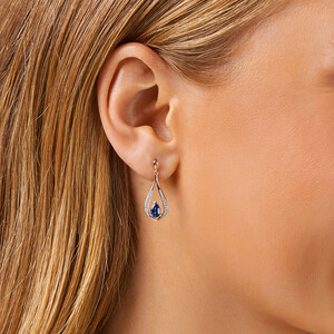 Stud Earrings with Laboratory Created Sapphire & Natural Diamonds in 10kt Yellow Gold