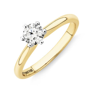 Certified Solitaire Engagement Ring with a 0.50 Carat TW Diamond in 18kt Yellow and White Gold