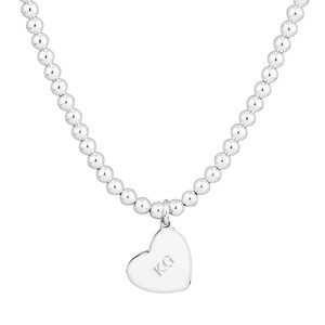 Pendentif cœur gravable en argent sterling avec perles, 45 cm