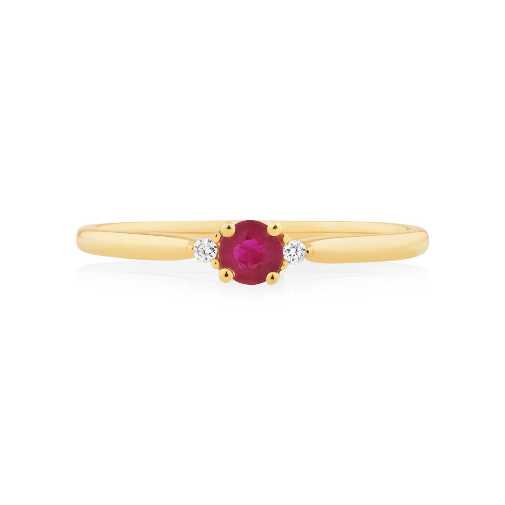 3 Stone Ring with Ruby Diamonds in 10kt Yellow Gold