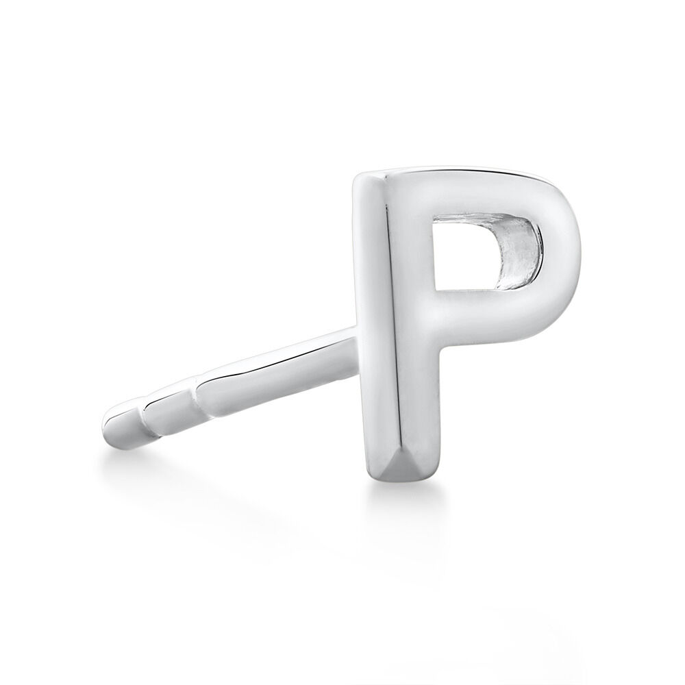 P Initial Single Stud Earring in Sterling Silver