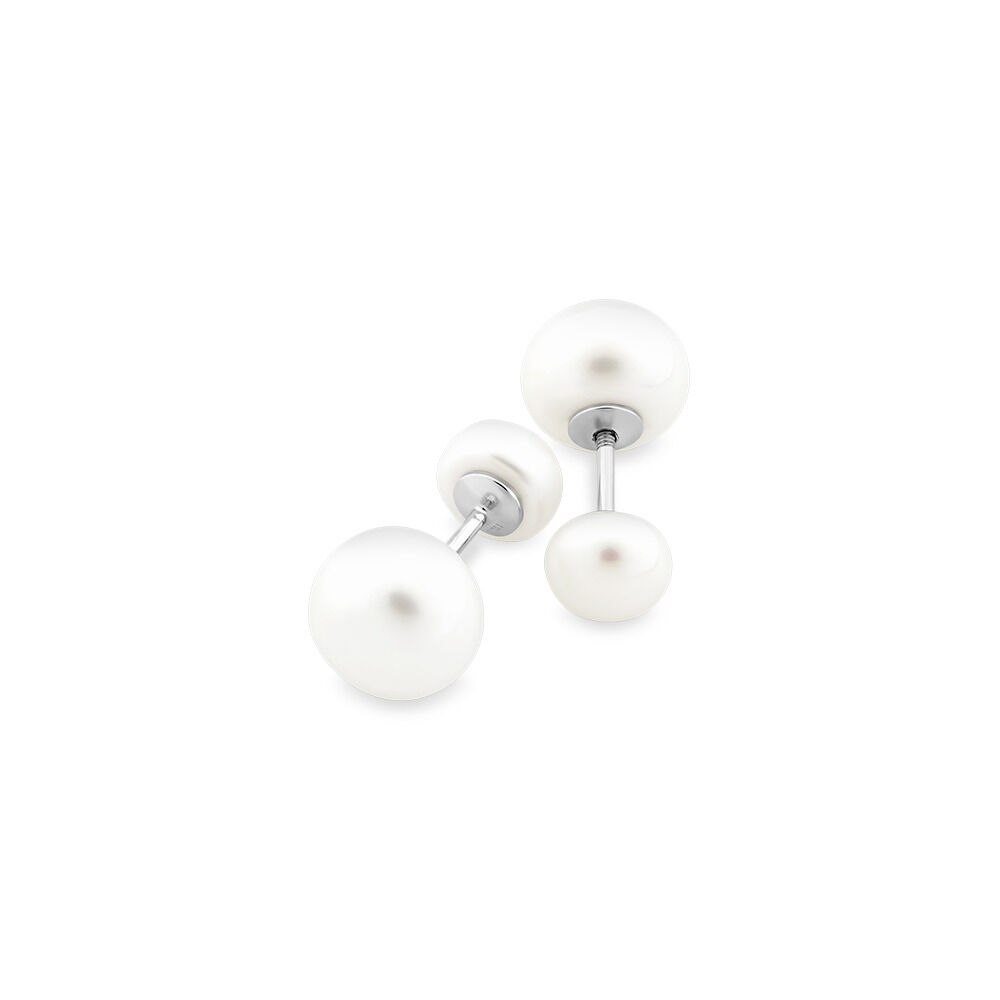 Front & Back Stud Earrings with Button Cultured Freshwater Pearls in Sterling Silver