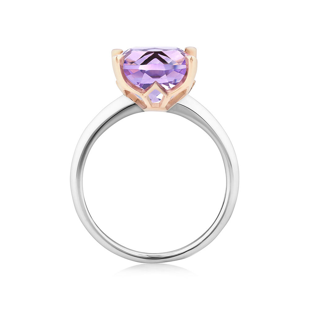 Ring with Rose Amethyst in Sterling Silver & 10kt Rose Gold