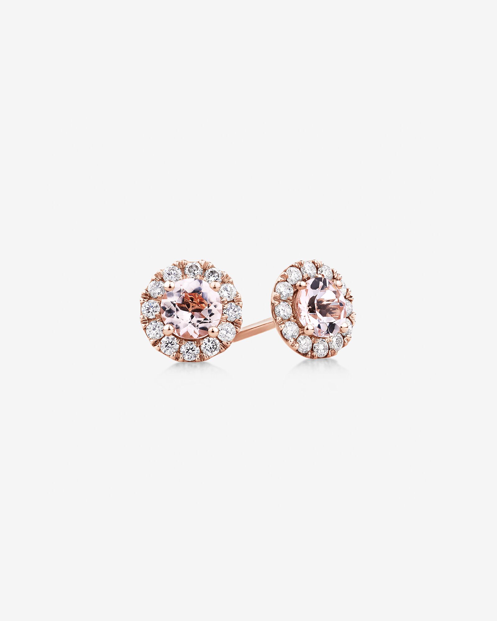 Halo Stud Earrings with Morganite 0.28 Carat TW of Diamonds in 10kt Rose Gold