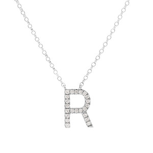 R Initial Necklace with 0.10 Carat TW of Diamonds in 10kt White Gold