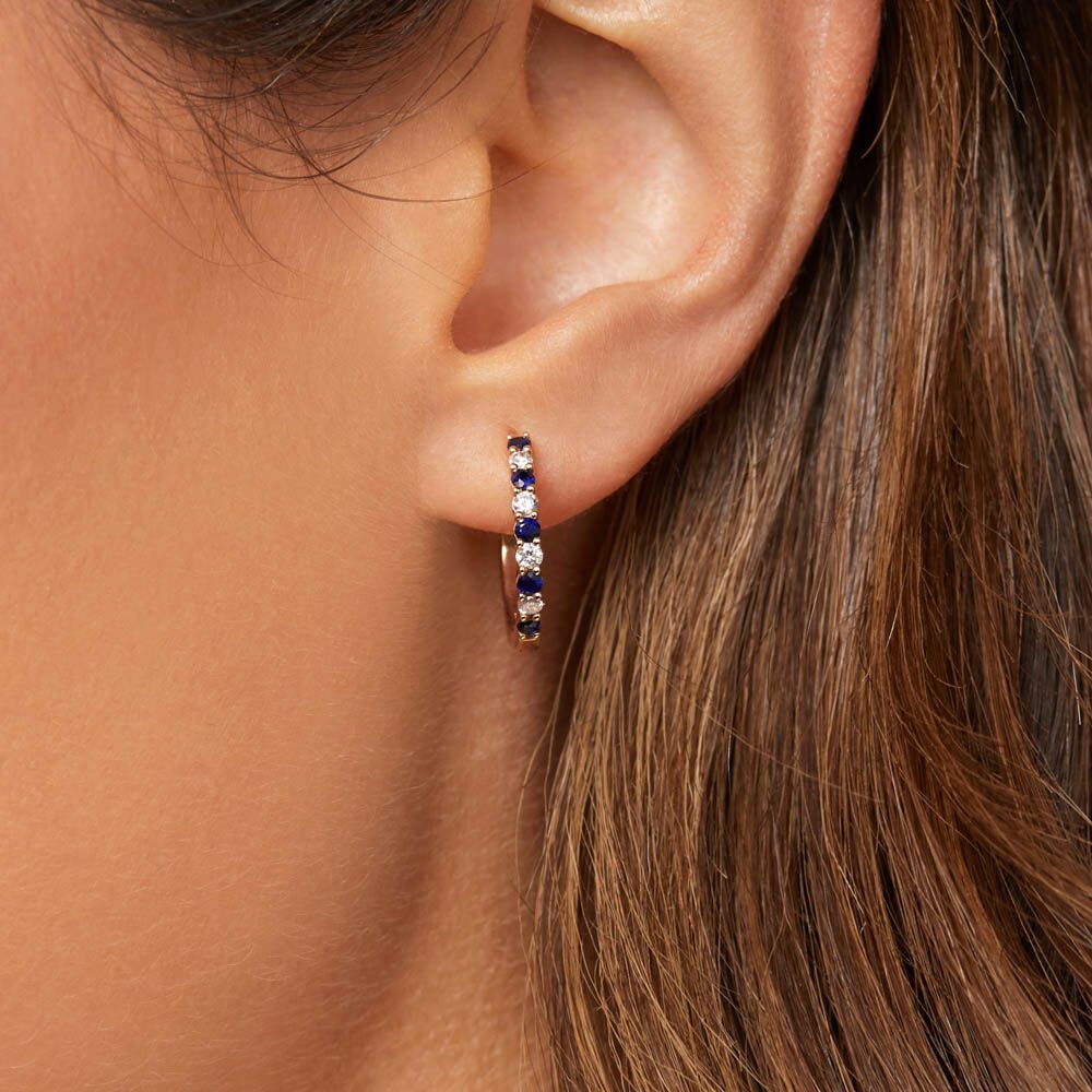Huggie Earrings with Sapphire & 0.20 Carat TW of Diamonds in 10kt Yellow Gold