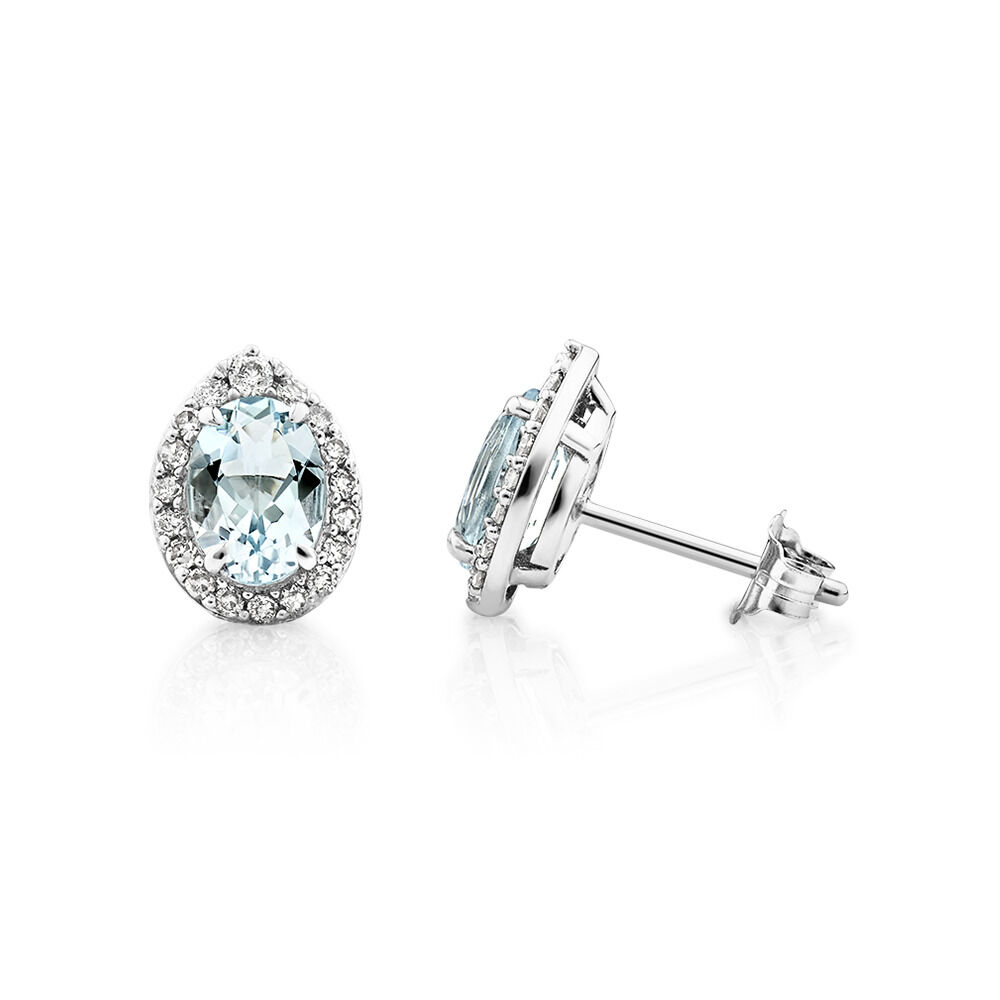 Stud Earrings with Aquamarine & 0.27 Carat TW of Diamonds in 10kt White Gold