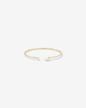 Cultured Freshwater Pearl and Diamond Torque Bangle in 10kt Yellow Gold