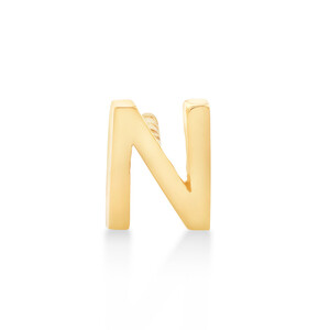 Bouton d'oreille unique à initiale N en or jaune 10 K