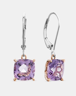 Earrings with Rose Amethyst in Sterling Silver & 10kt Rose Gold
