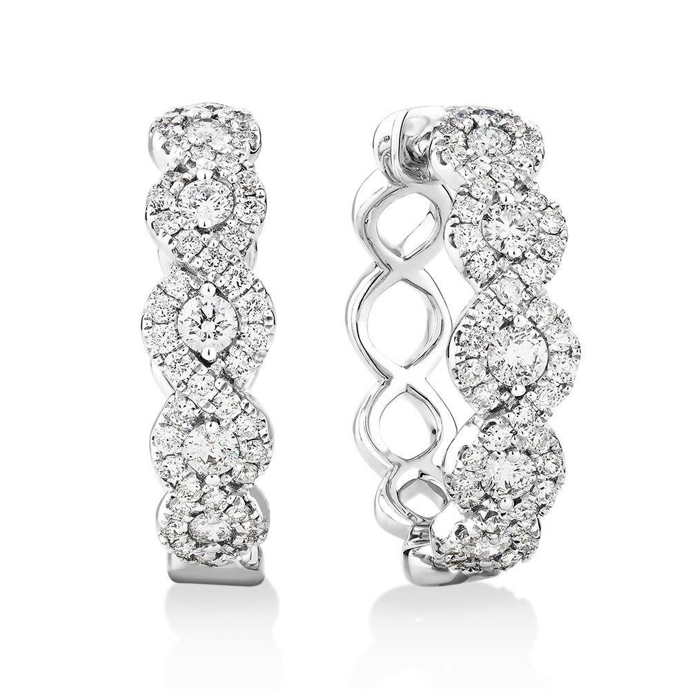 Huggie Earrings with 1 Carat TW of Diamonds in 14kt White Gold