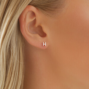 H Initial Single Stud Earring in Sterling Silver