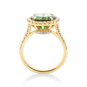 Halo Ring with Green Tourmaline & 0.62 Carat TW of Diamonds in 14kt Yellow Gold