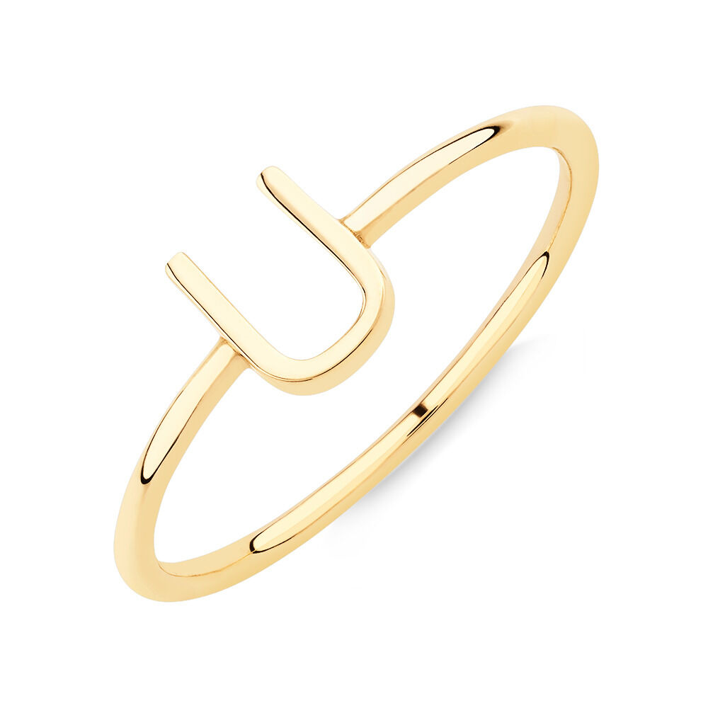U Initial Ring in 10kt Yellow Gold