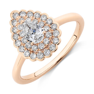 Evermore Halo Engagement Ring with 0.75 Carat TW of Diamonds in 14ct Rose Gold