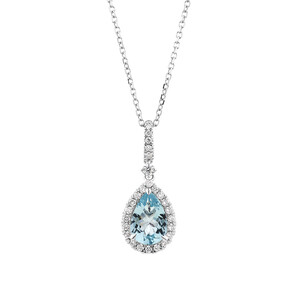 Marquise Halo Pendant with Aquamarine & 0.19 Carat TW of Diamonds in 14kt White Gold