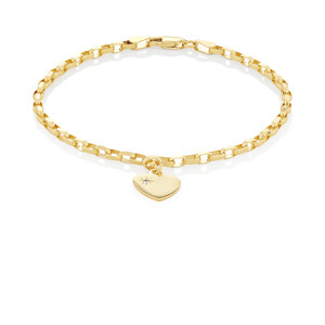 Bracelet belcher de 19 cm en or jaune 10 K avec diamants, largeur de 2,5 à 3 mm