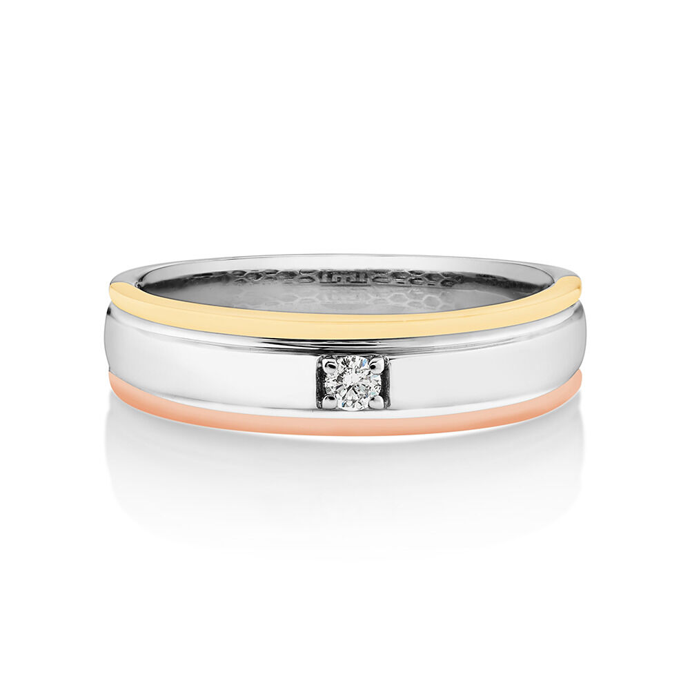 Tritone Duo Ring with Diamonds in 10kt White, Yellow & Rose Gold