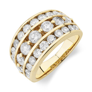 Three Row Ring with 3 Carat TW of Diamond in 10kt Yellow Gold