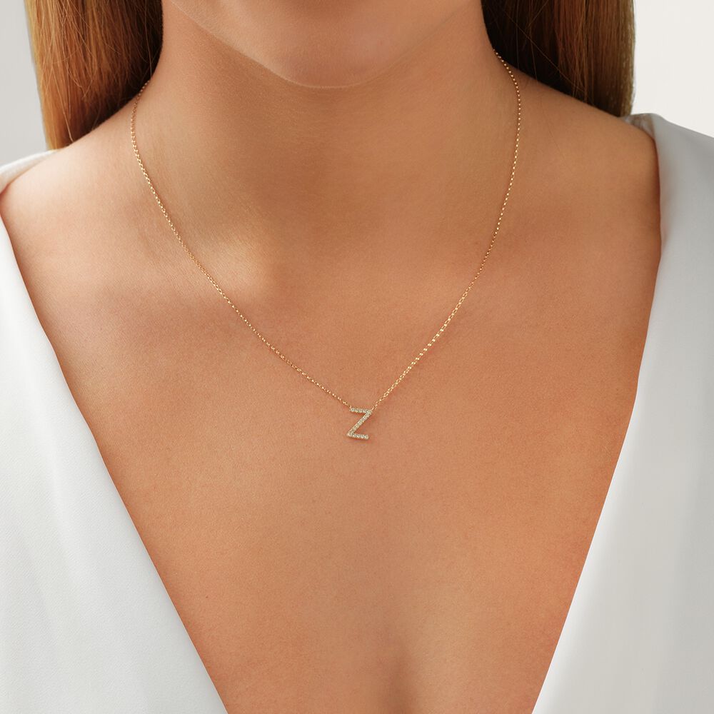 "Z" Initial Necklace with 0.10 Carat TW of Diamonds in 10kt Yellow Gold
