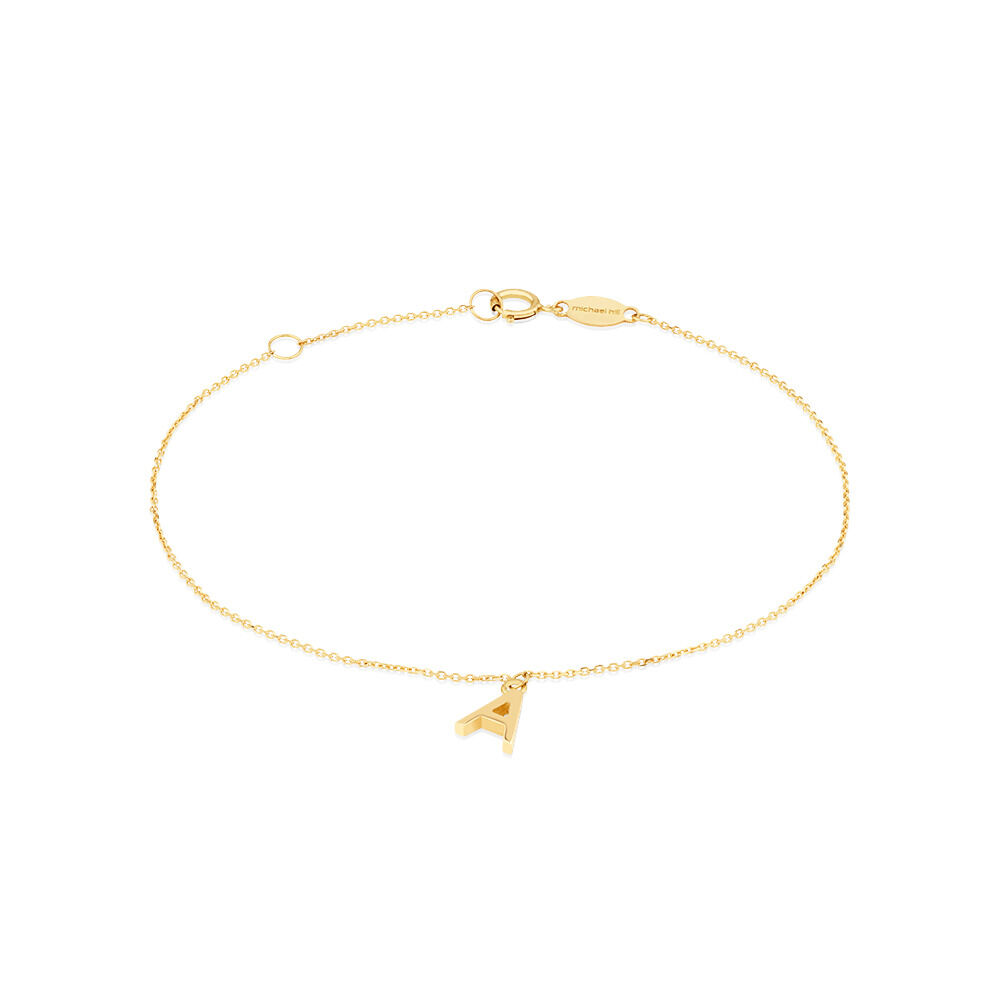 19cm (7.5") A Initial Bracelet in 10kt Yellow Gold