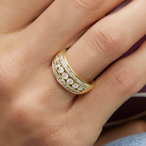 Three Row Ring with 1 Carat TW of Diamond in 10kt Yellow Gold