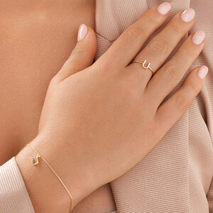 U Initial Ring in 10kt Yellow Gold