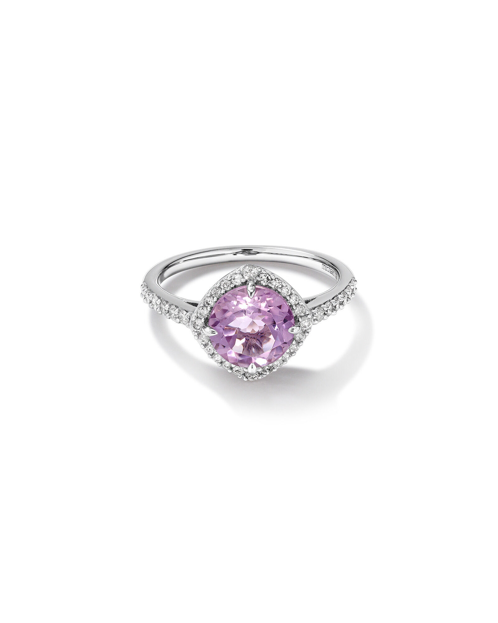 Halo Ring with Amethyst 0.34 Carat TW of Diamonds in 10kt White Gold