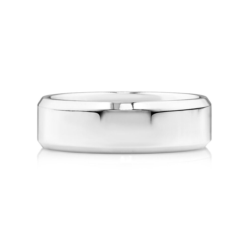 7mm Flat Bevelled Wedding Band in 10kt White Gold