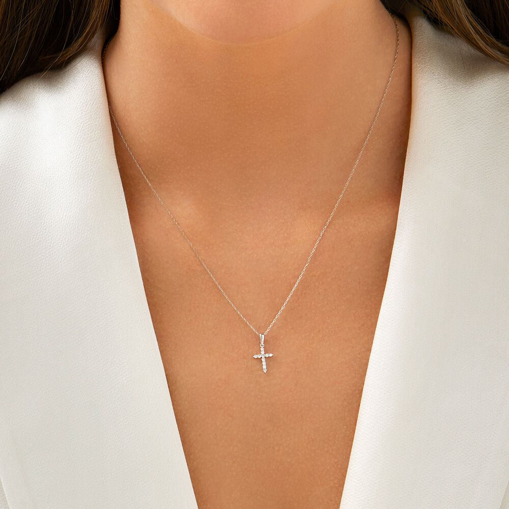 Cross Pendant with Diamonds in 10kt White Gold