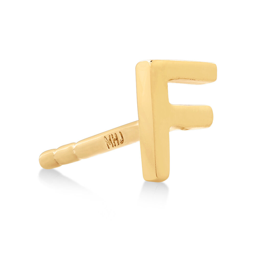 F Initial Single Stud Earring in 10kt Yellow Gold