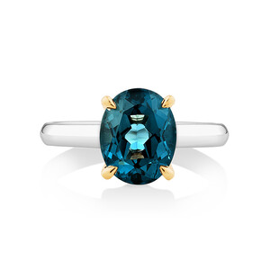 Ring with London Blue Topaz in Sterling Silver and 10kt Yellow Gold