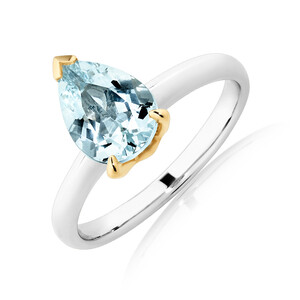 Ring with Aquamarine in 10kt Yellow Gold & Sterling Silver