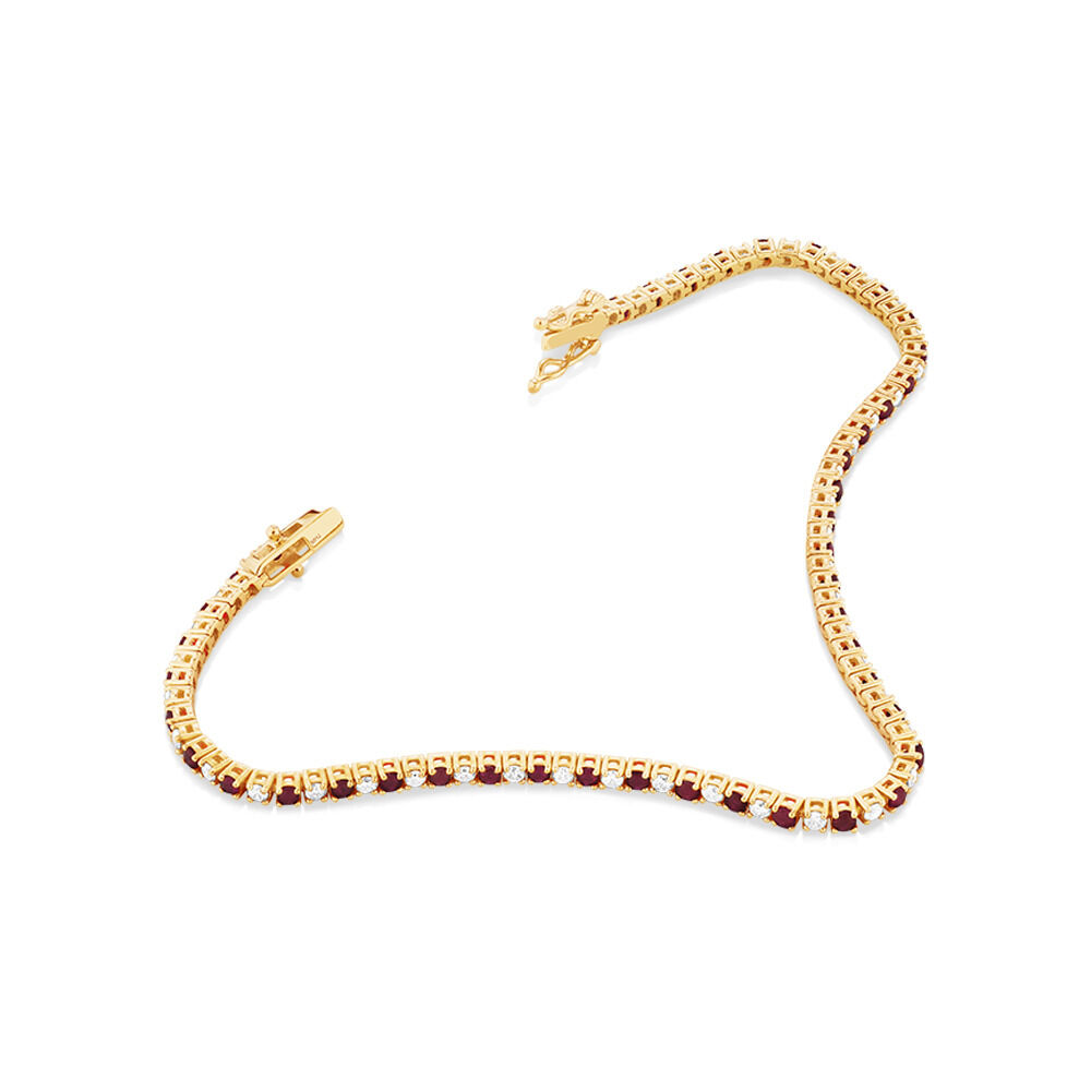Tennis Bracelet with Ruby & 1 Carat TW of Diamonds in 10kt Yellow Gold