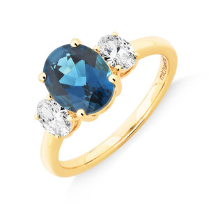London Blue Topaz Ring with .46 Carat TW Diamonds in 14kt Yellow Gold