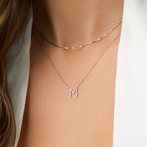 M' Initial necklace with 0.10 Carat TW of Diamonds in 10ct White Gold