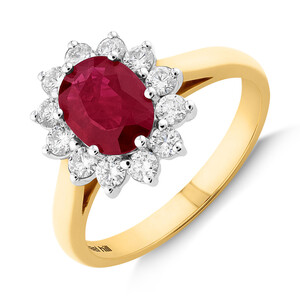 Ring with Ruby & 0.48 Carat TW of Diamonds in 18kt Yellow & White Gold