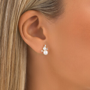 Snowman Stud Earrings with Cultured Freshwater Pearls & Cubic Zirconia in Sterling Silver